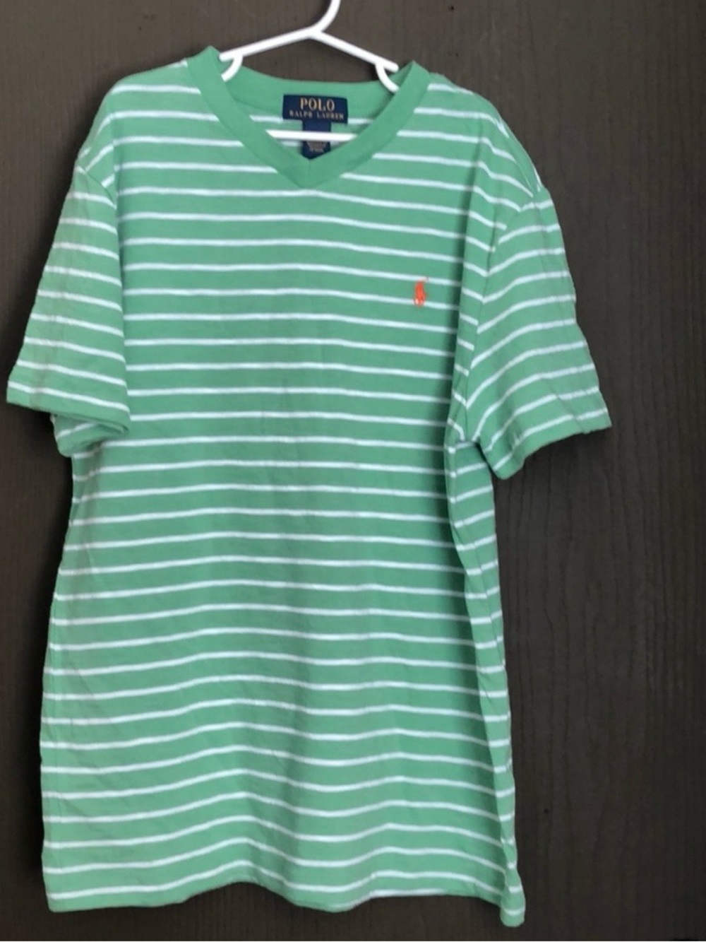 Polo by Ralph Lauren Mint Green and White Striped V-Neck Polo
